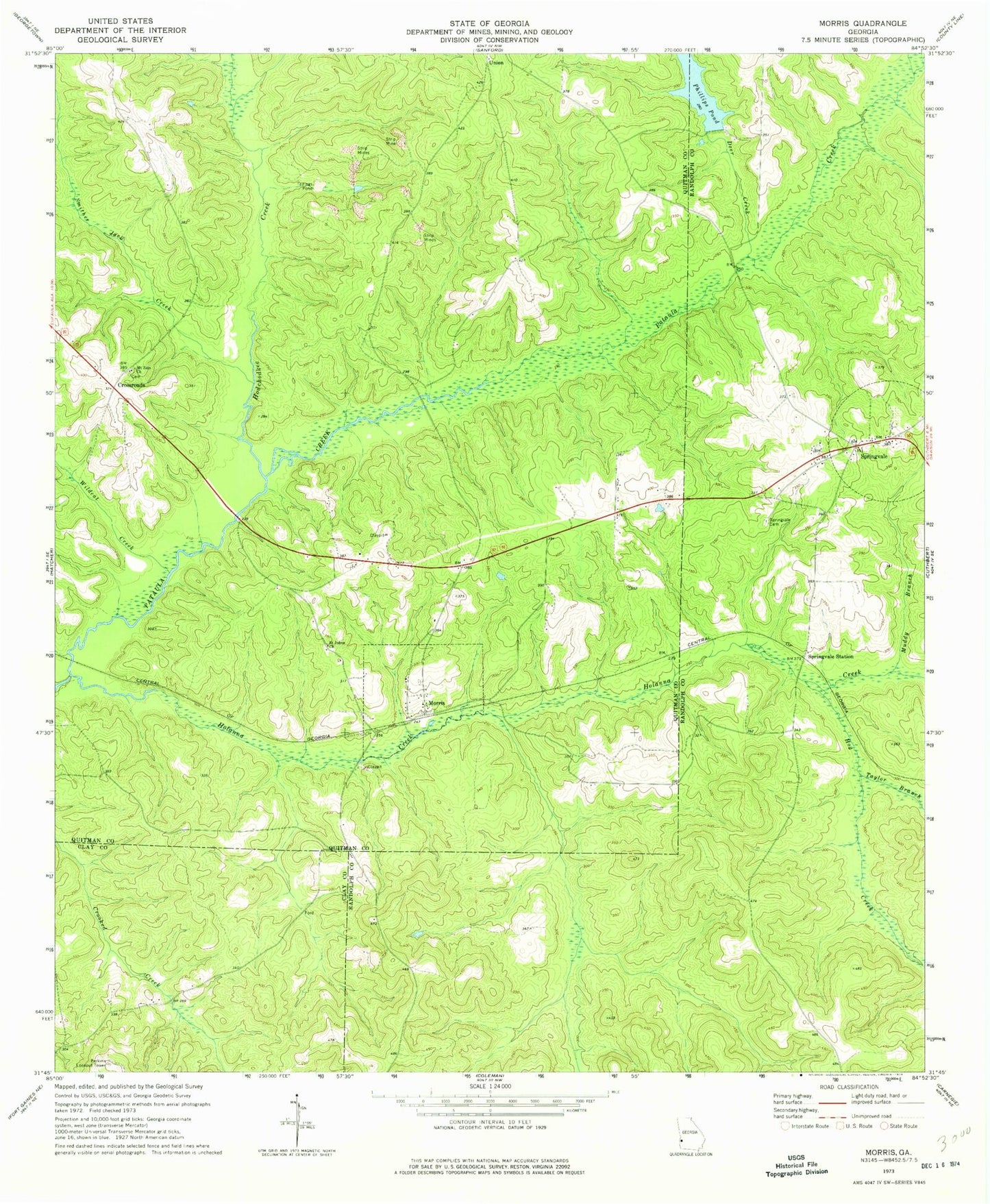 Classic USGS Morris Georgia 7.5'x7.5' Topo Map Image
