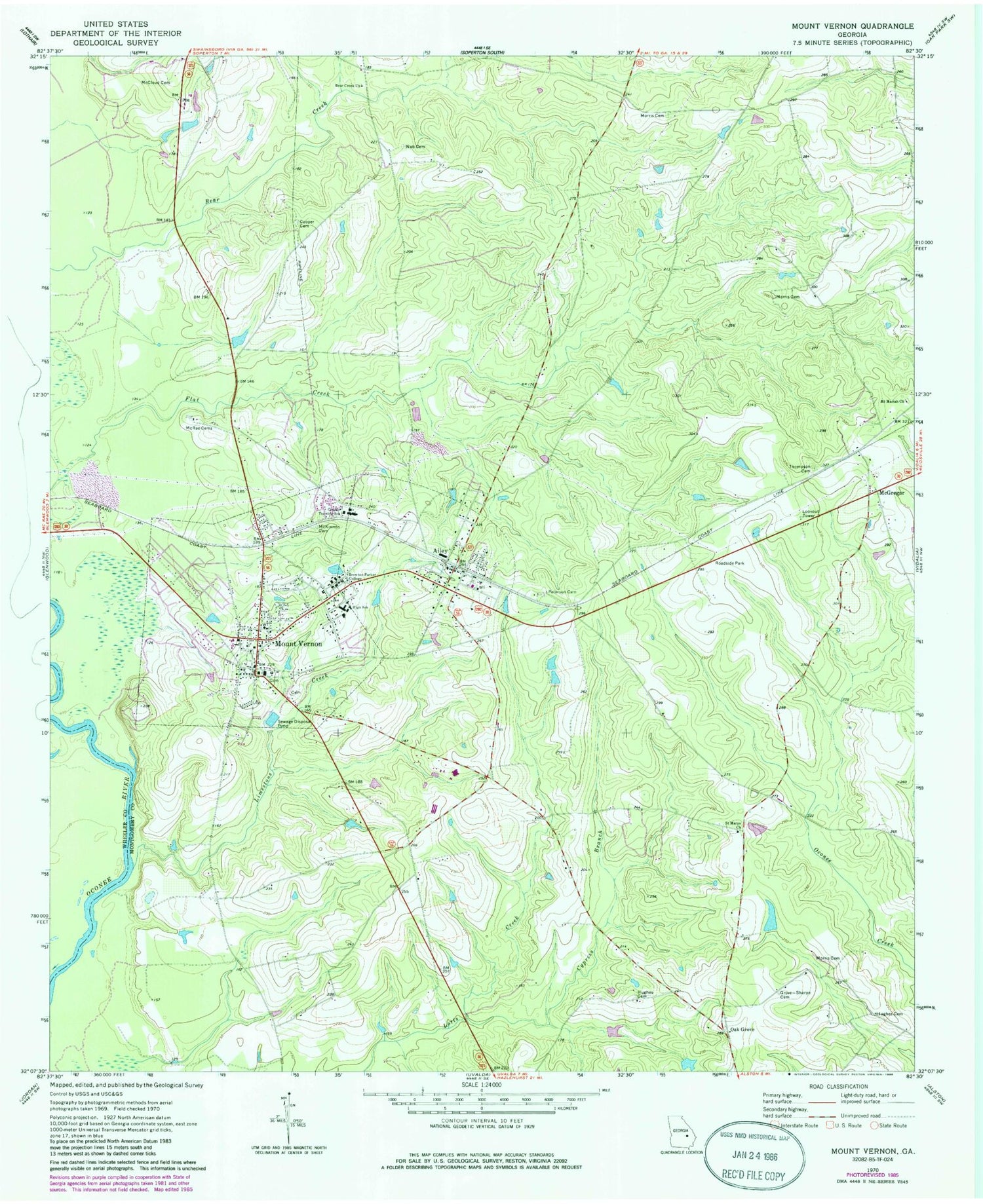 Classic USGS Mount Vernon Georgia 7.5'x7.5' Topo Map Image