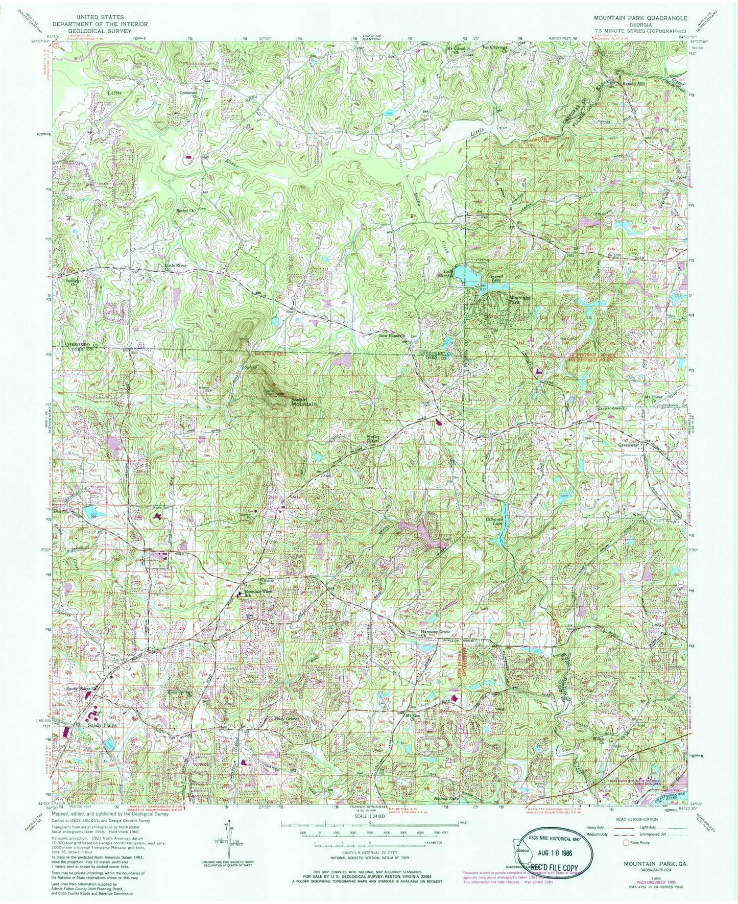 Classic USGS Mountain Park Georgia 7.5'x7.5' Topo Map Image