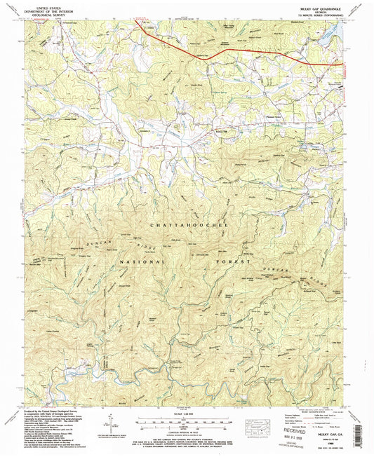Classic USGS Mulky Gap Georgia 7.5'x7.5' Topo Map Image
