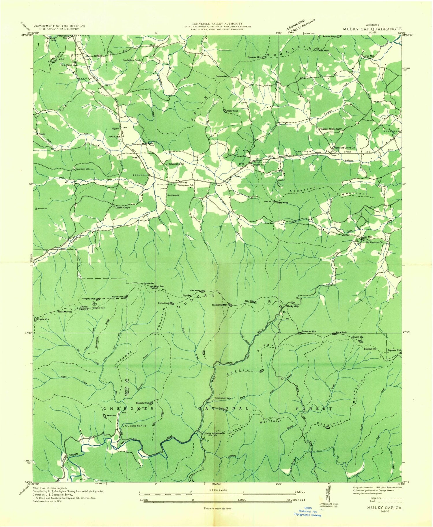 Classic USGS Mulky Gap Georgia 7.5'x7.5' Topo Map Image
