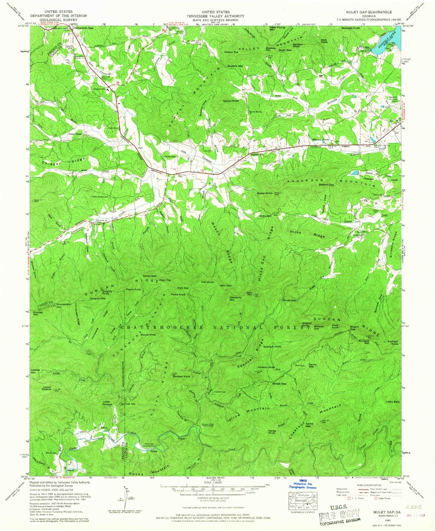 Classic USGS Mulky Gap Georgia 7.5'x7.5' Topo Map Image