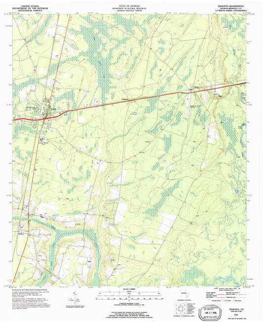 Classic USGS Nahunta Georgia 7.5'x7.5' Topo Map Image