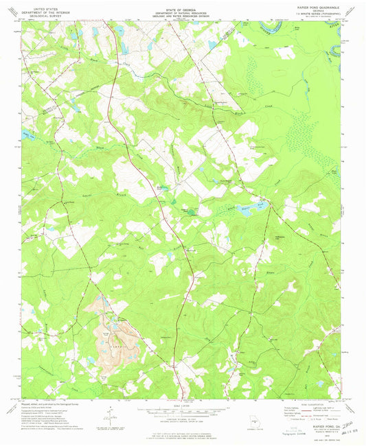 Classic USGS Napier Pond Georgia 7.5'x7.5' Topo Map Image