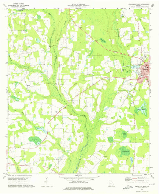 Classic USGS Nashville West Georgia 7.5'x7.5' Topo Map Image
