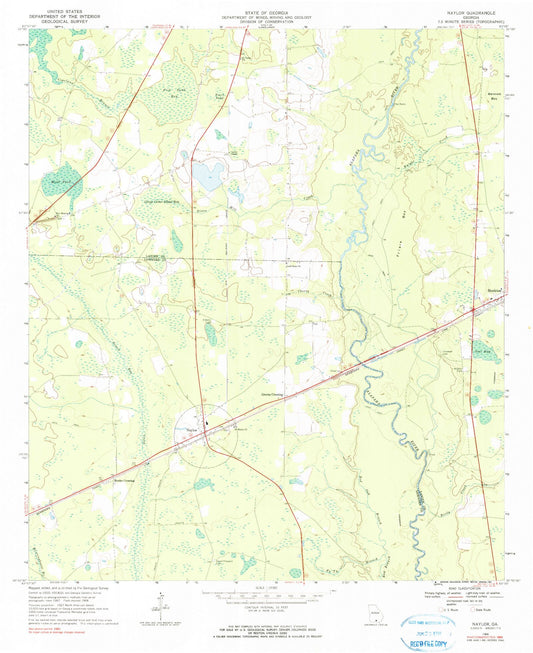 Classic USGS Naylor Georgia 7.5'x7.5' Topo Map Image