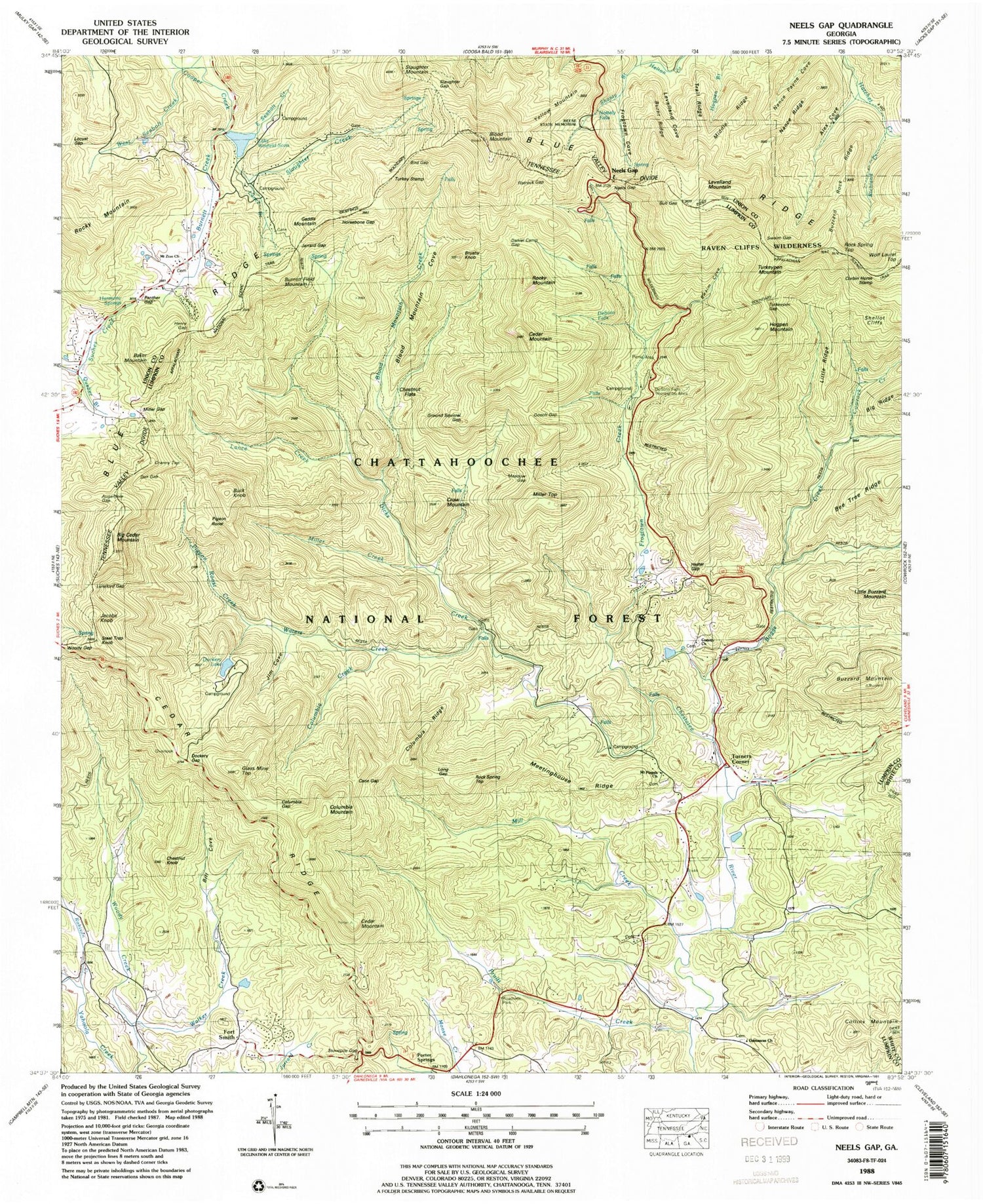 USGS Classic Neels Gap Georgia 7.5'x7.5' Topo Map Image