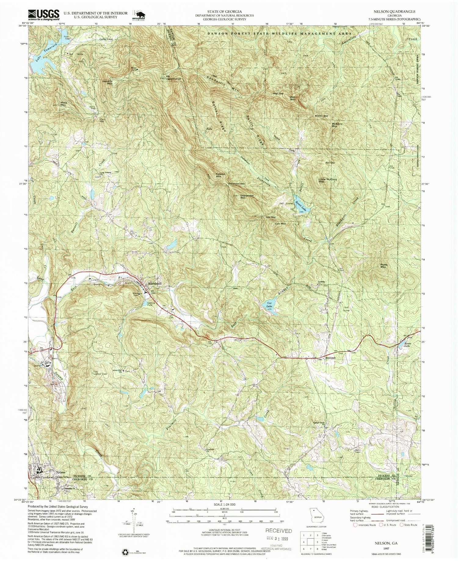 Classic USGS Nelson Georgia 7.5'x7.5' Topo Map Image