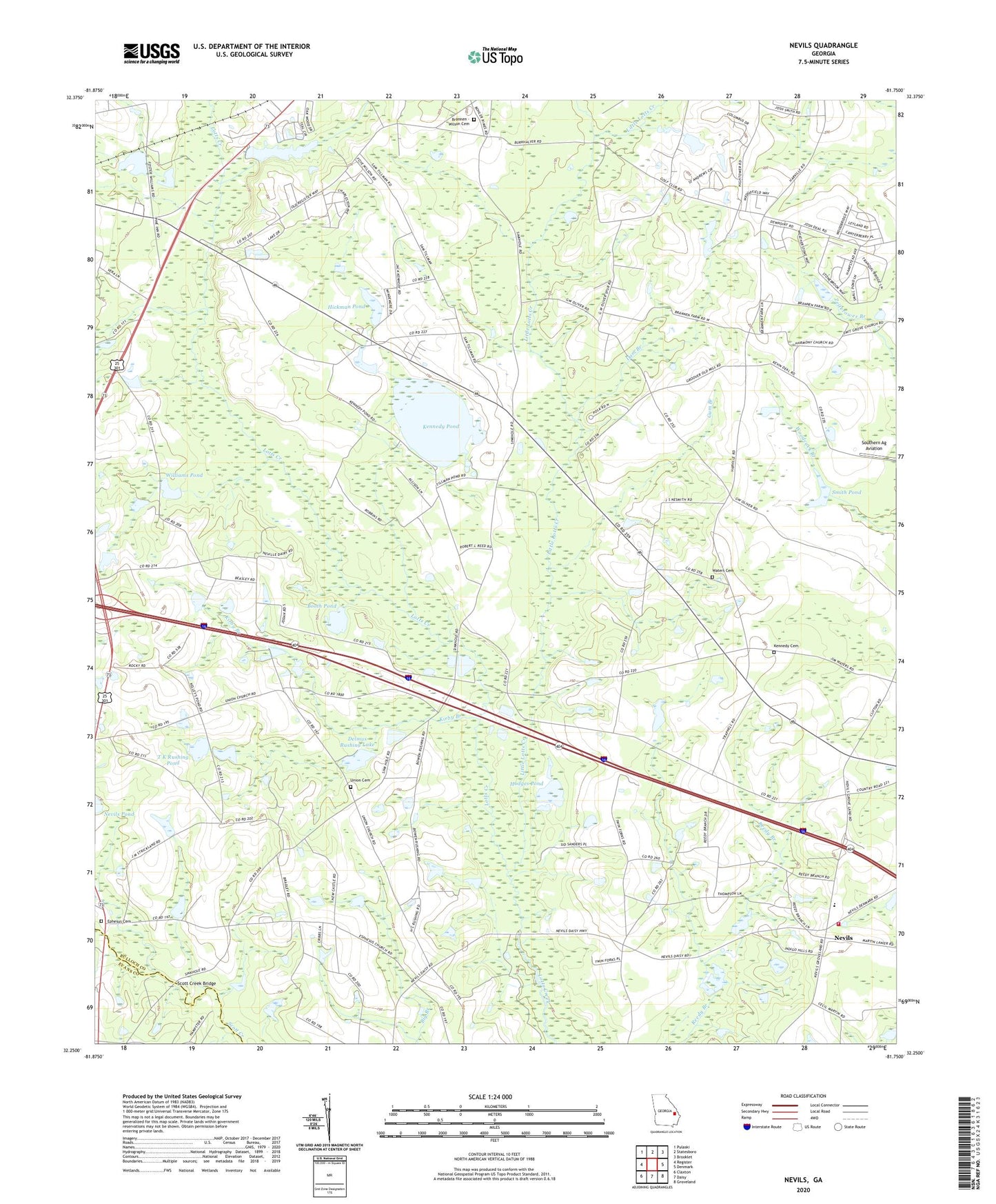 Nevils Georgia US Topo Map Image