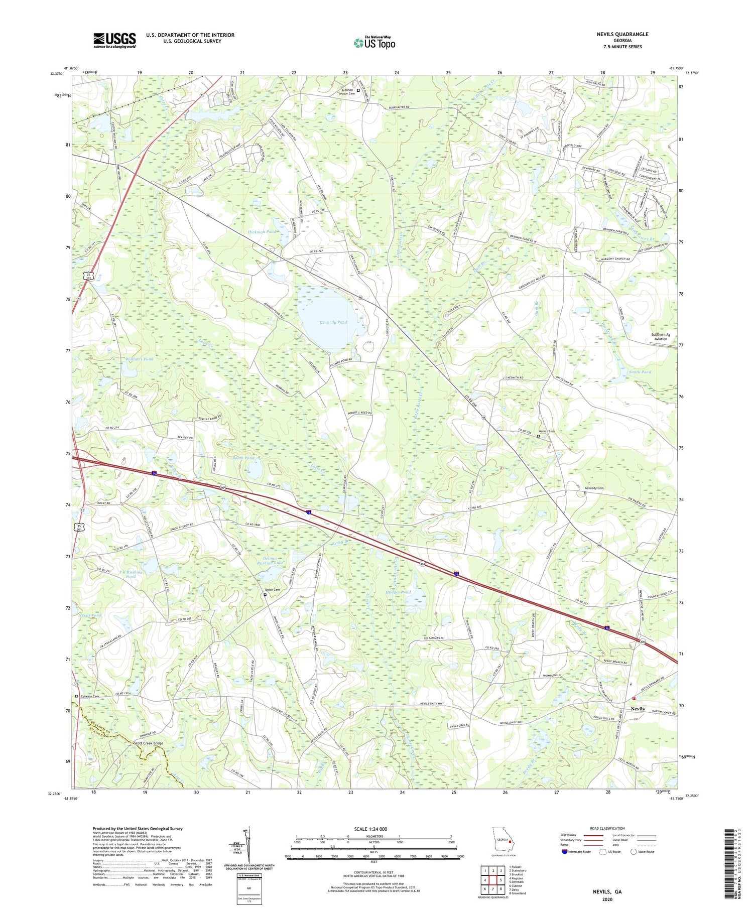 Nevils Georgia US Topo Map Image