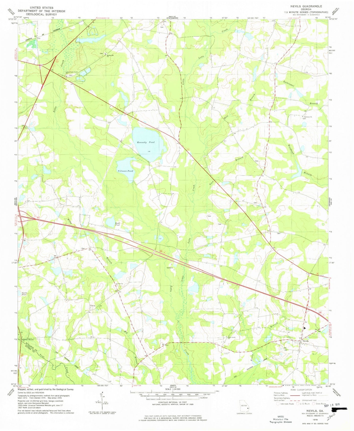 Classic USGS Nevils Georgia 7.5'x7.5' Topo Map Image