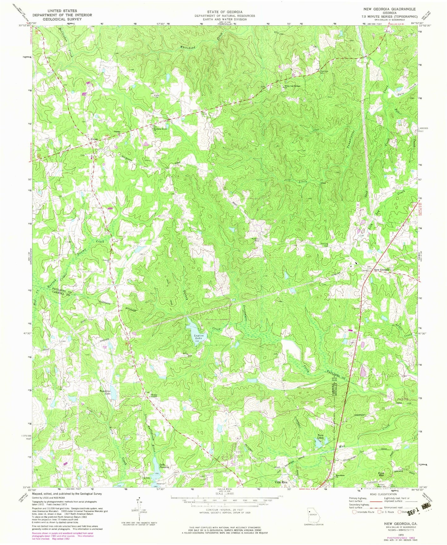 Classic USGS New Georgia Georgia 7.5'x7.5' Topo Map Image