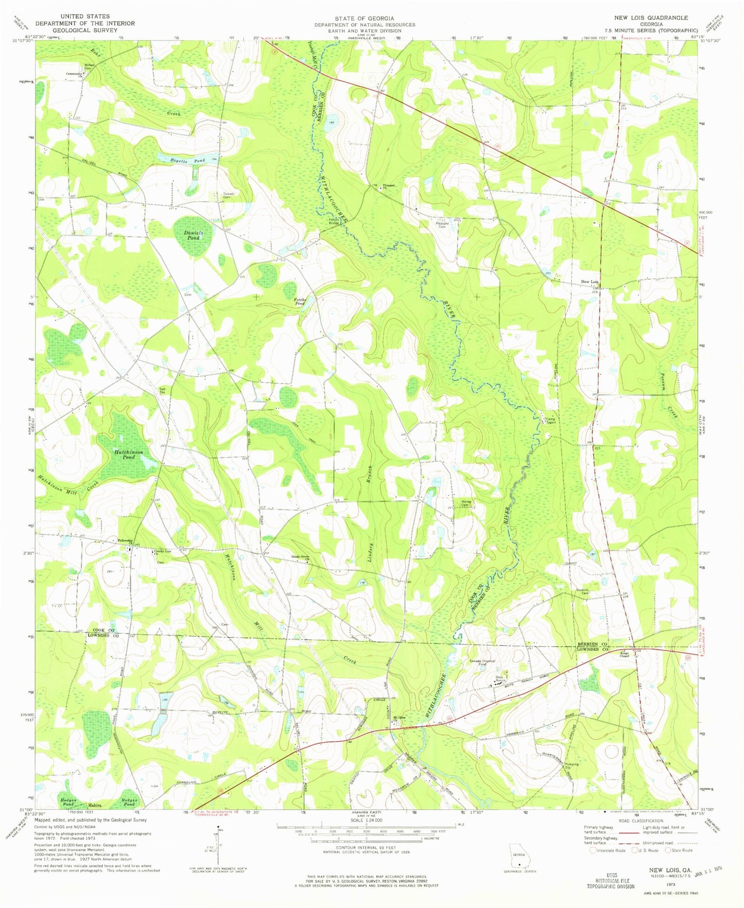 Classic USGS New Lois Georgia 7.5'x7.5' Topo Map Image