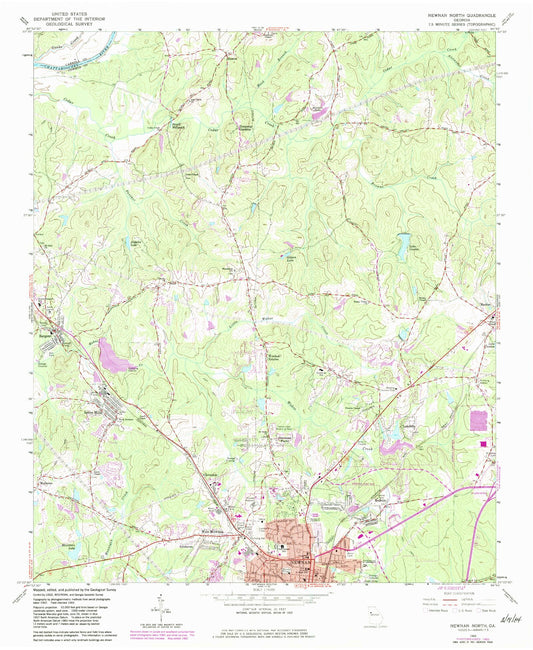 Classic USGS Newnan North Georgia 7.5'x7.5' Topo Map Image