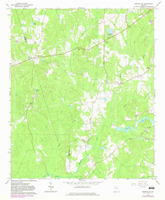 Classic USGS Newnan SW Georgia 7.5'x7.5' Topo Map Image
