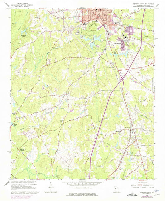 Classic USGS Newnan South Georgia 7.5'x7.5' Topo Map Image
