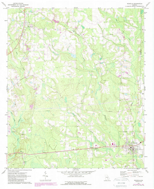 Classic USGS Nicholls Georgia 7.5'x7.5' Topo Map Image