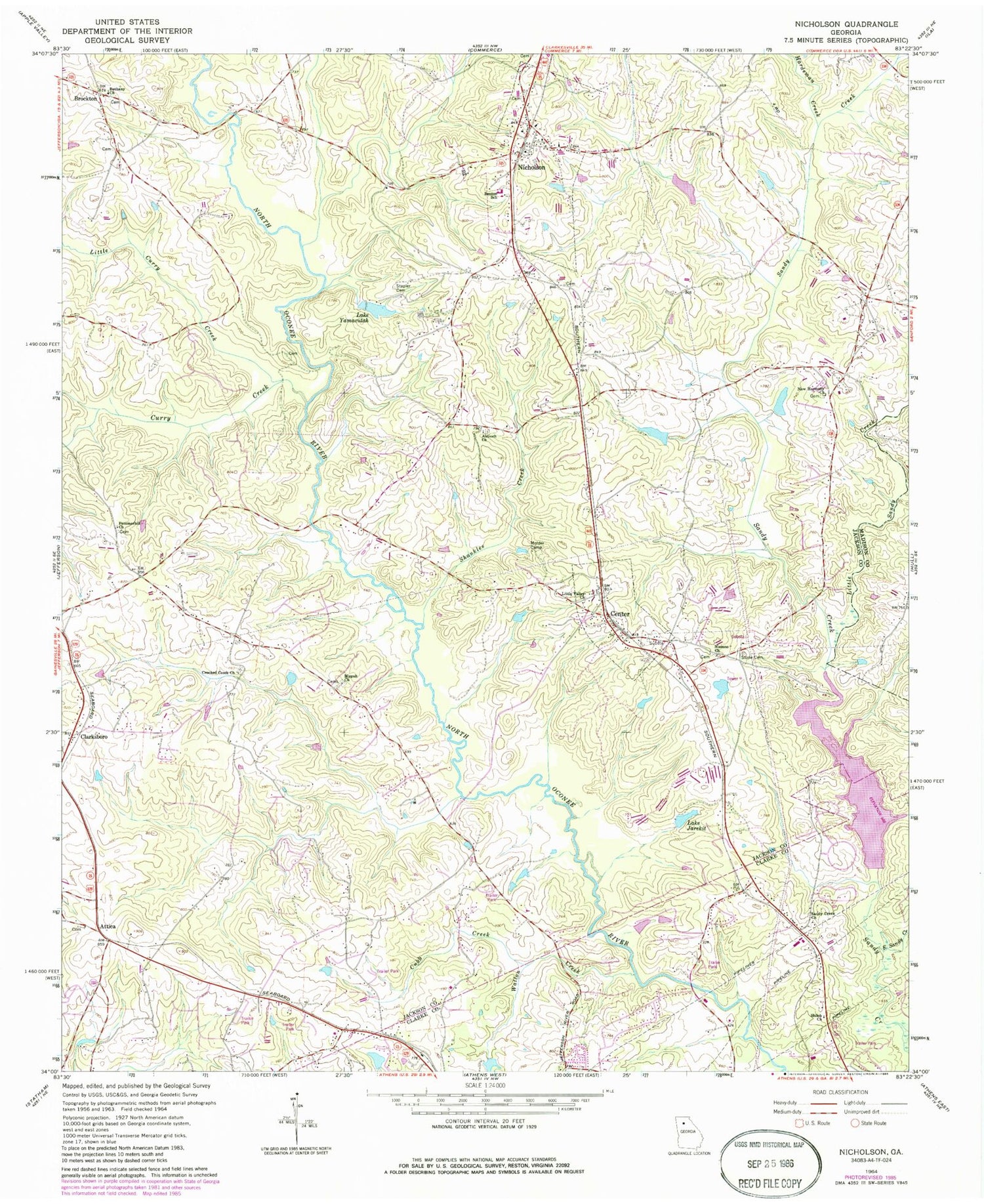 Classic USGS Nicholson Georgia 7.5'x7.5' Topo Map Image