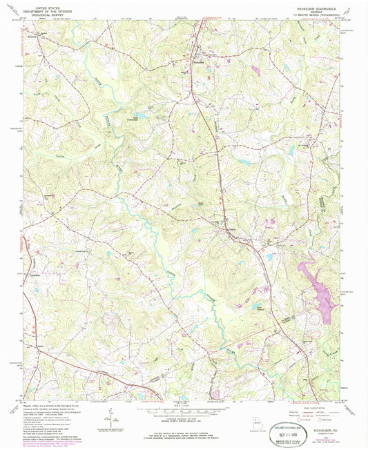 Classic USGS Nicholson Georgia 7.5'x7.5' Topo Map Image