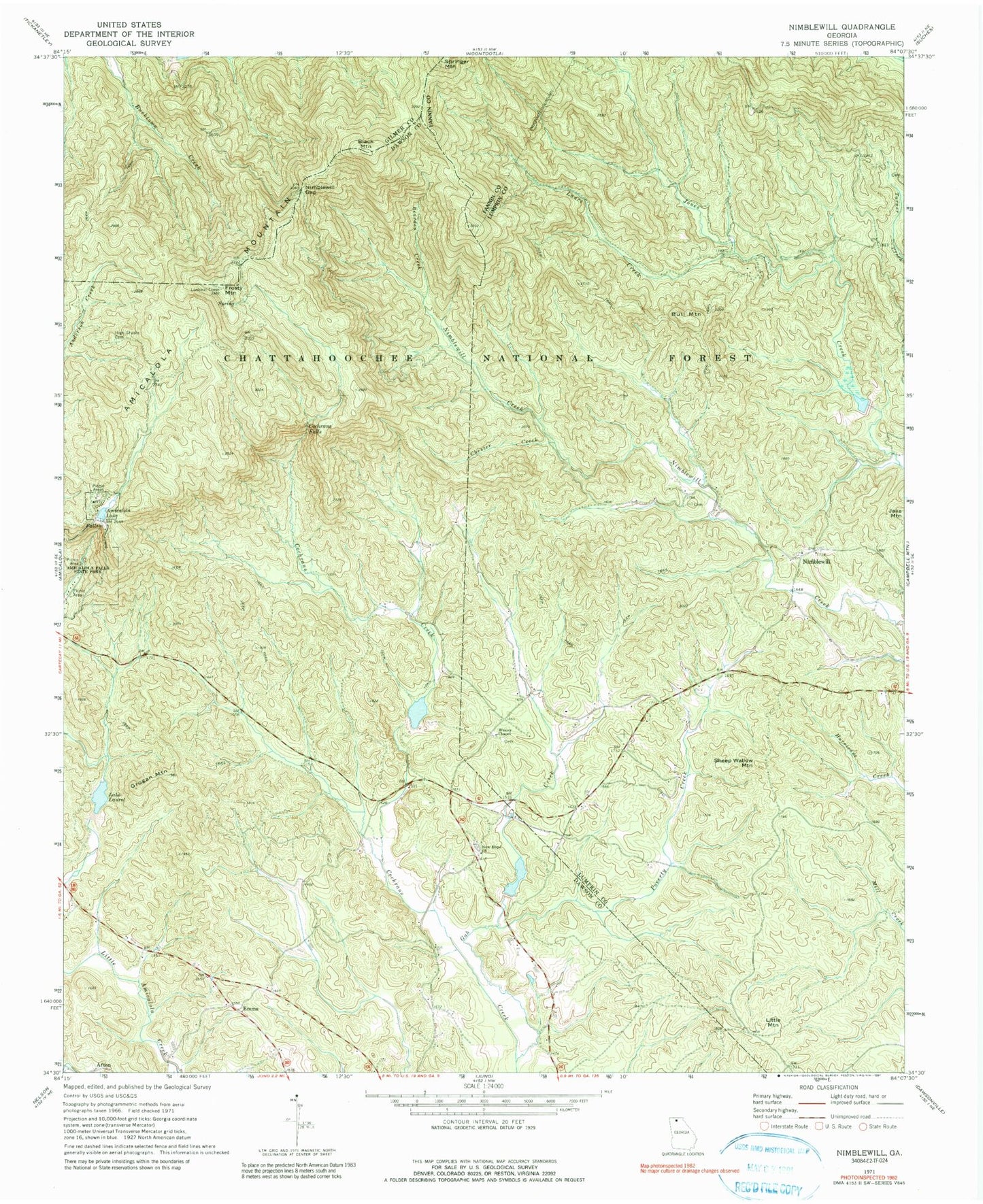 USGS Classic Nimblewill Georgia 7.5'x7.5' Topo Map Image