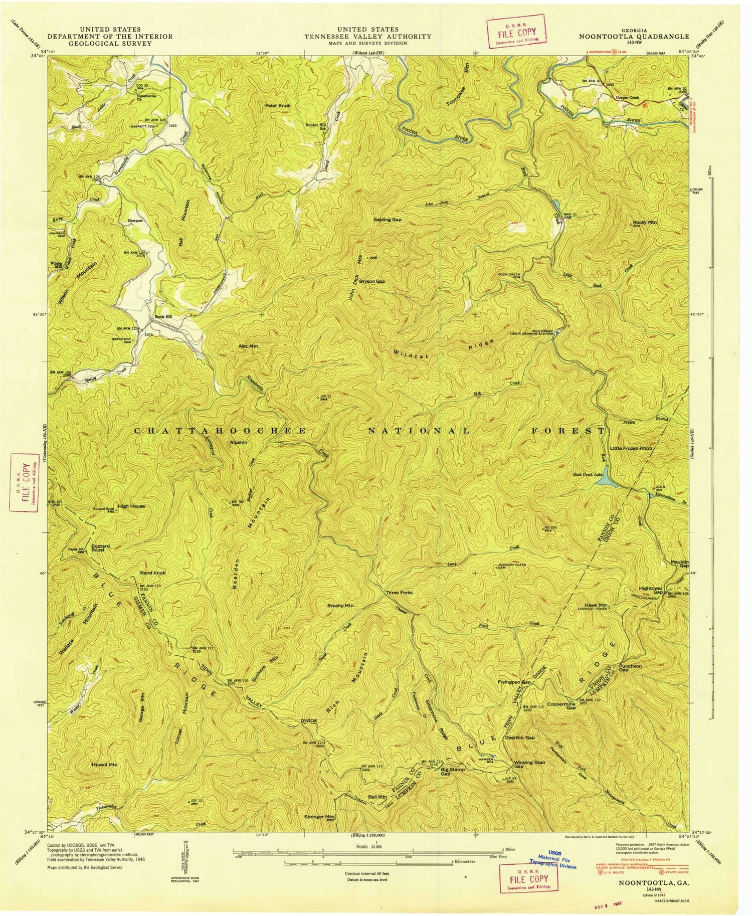 USGS Classic Noontootla Georgia 7.5'x7.5' Topo Map Image