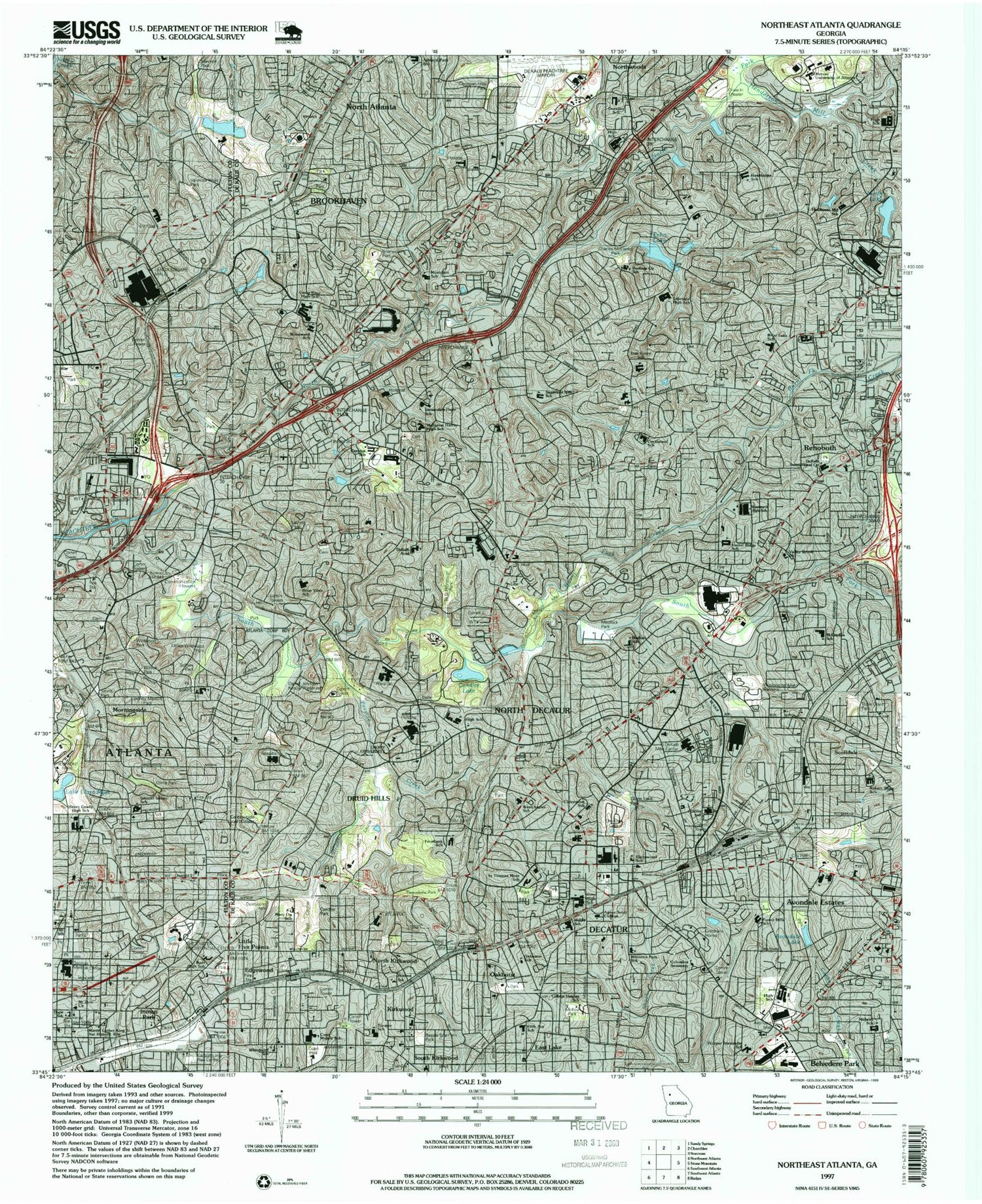 Classic USGS Northeast Atlanta Georgia 7.5'x7.5' Topo Map Image