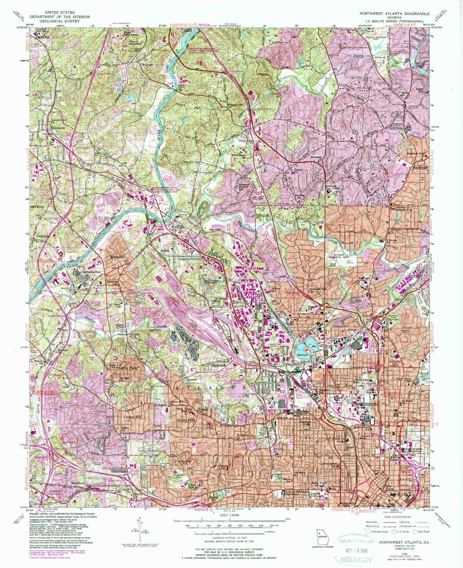 Classic USGS Northwest Atlanta Georgia 7.5'x7.5' Topo Map Image
