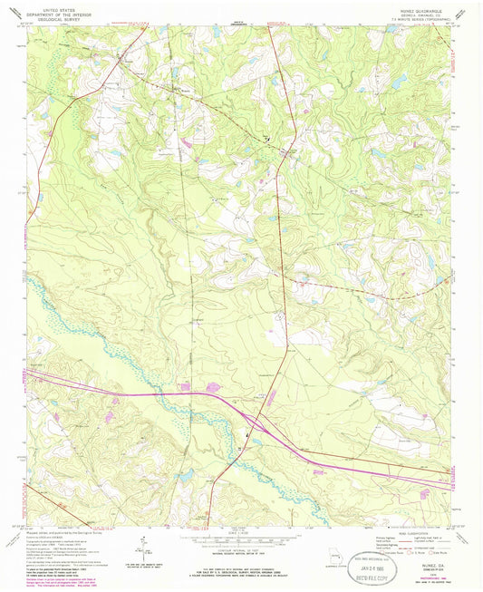 Classic USGS Nunez Georgia 7.5'x7.5' Topo Map Image