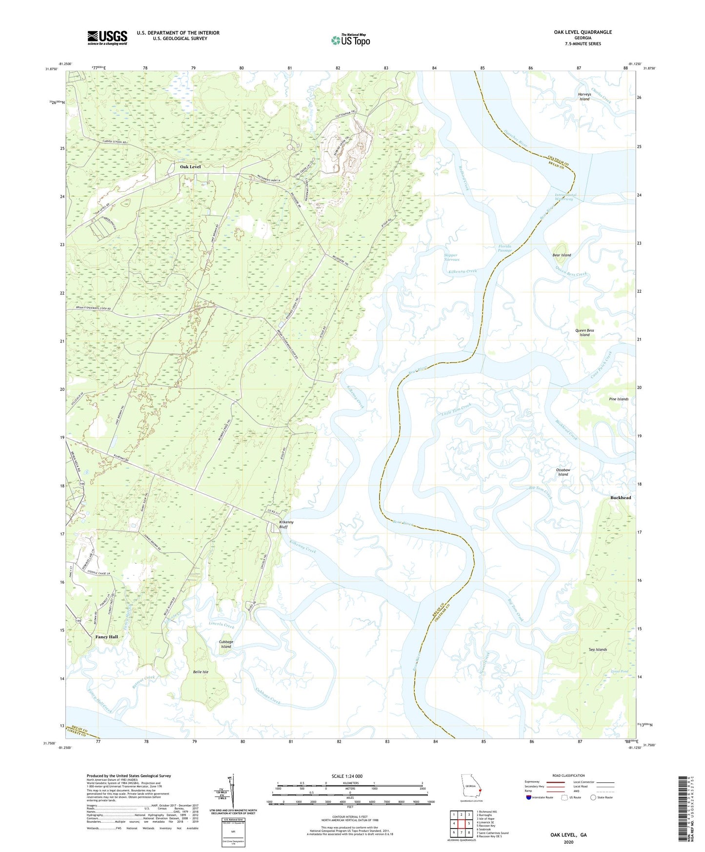 Oak Level Georgia US Topo Map Image