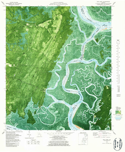 Classic USGS Oak Level Georgia 7.5'x7.5' Topo Map Image