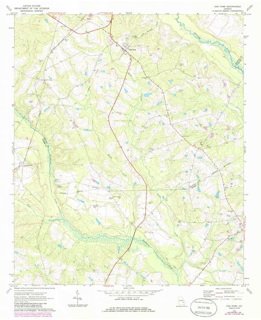 Classic USGS Oak Park Georgia 7.5'x7.5' Topo Map Image