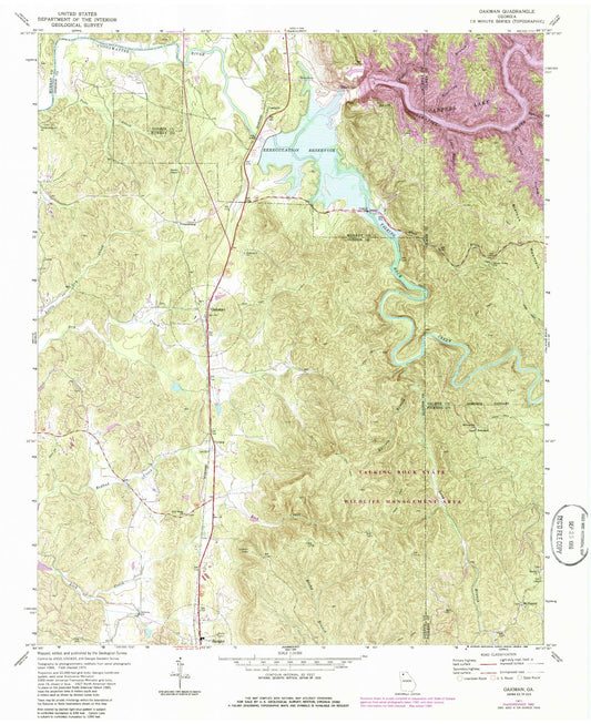 Classic USGS Oakman Georgia 7.5'x7.5' Topo Map Image