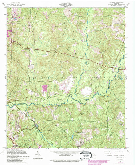 Classic USGS Ochillee Georgia 7.5'x7.5' Topo Map Image