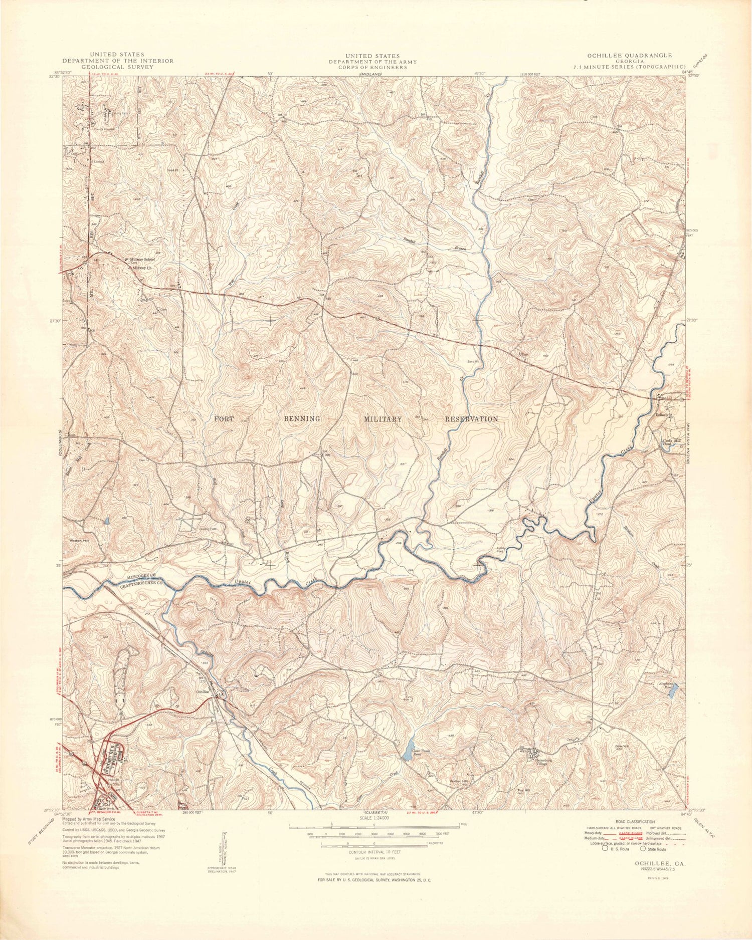 Classic USGS Ochillee Georgia 7.5'x7.5' Topo Map Image