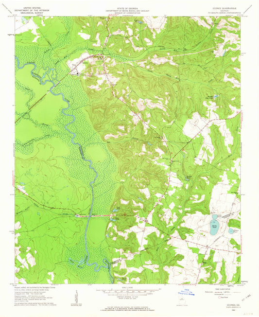 Classic USGS Oconee Georgia 7.5'x7.5' Topo Map Image