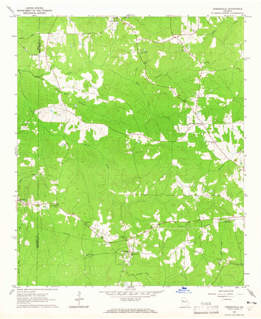 Classic USGS Odessadale Georgia 7.5'x7.5' Topo Map Image