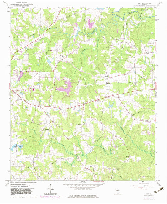 Classic USGS Ola Georgia 7.5'x7.5' Topo Map Image
