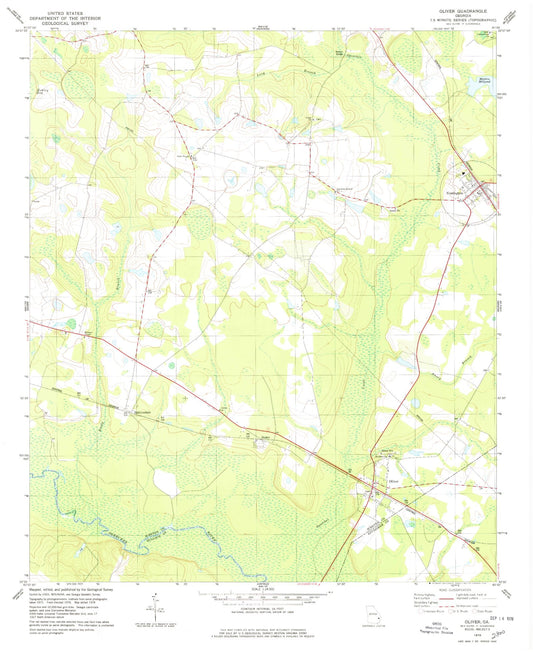 Classic USGS Oliver Georgia 7.5'x7.5' Topo Map Image