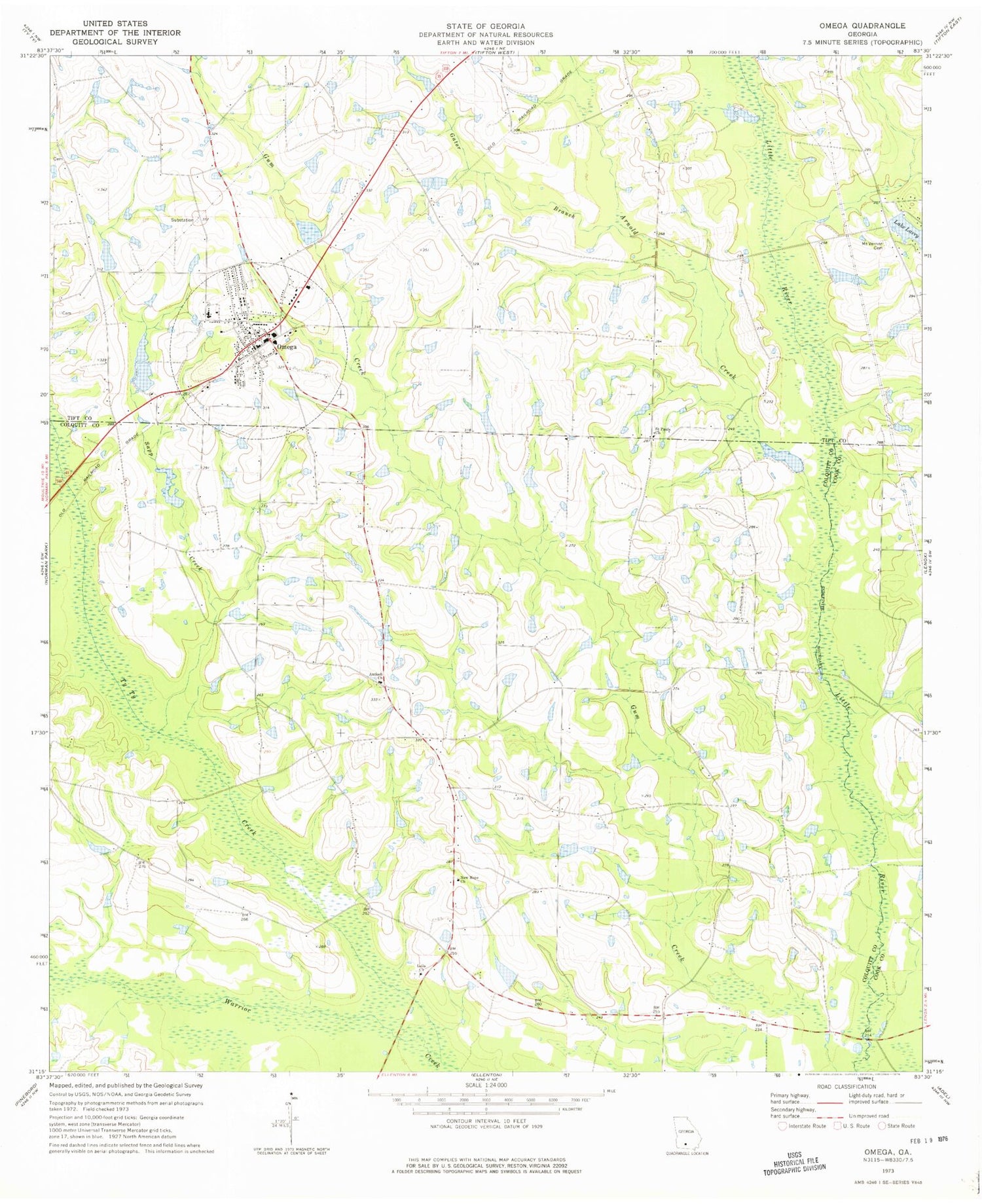 Classic USGS Omega Georgia 7.5'x7.5' Topo Map Image