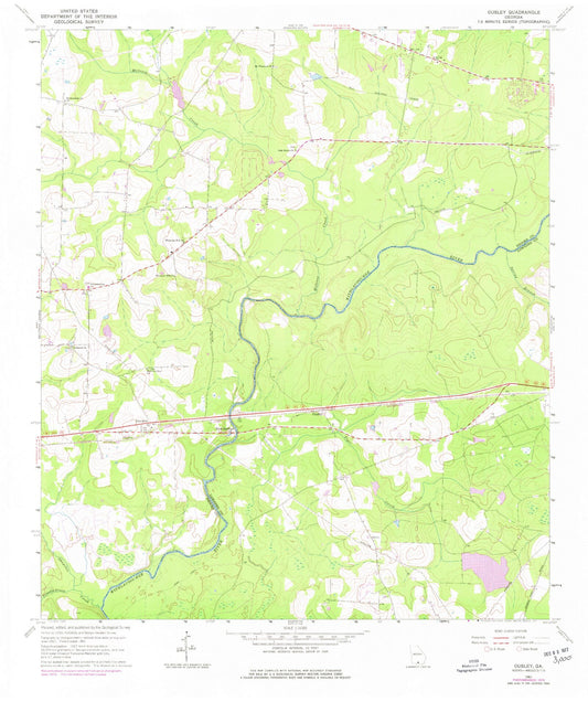 Classic USGS Ousley Georgia 7.5'x7.5' Topo Map Image