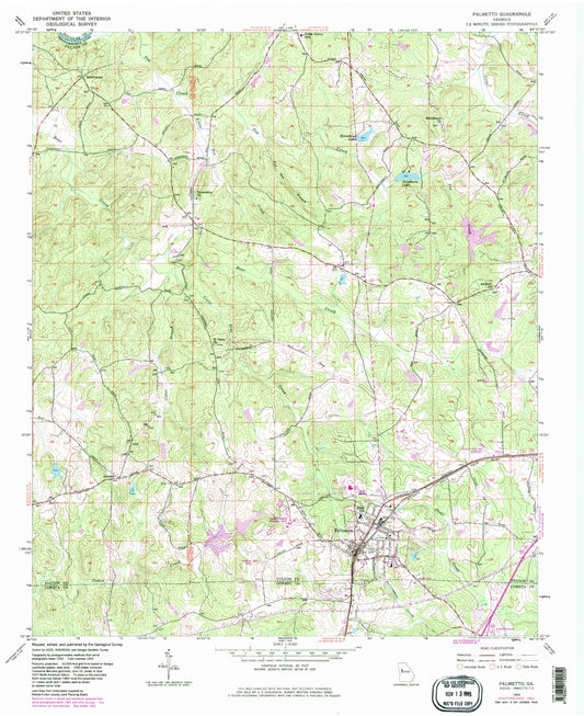 Classic USGS Palmetto Georgia 7.5'x7.5' Topo Map Image