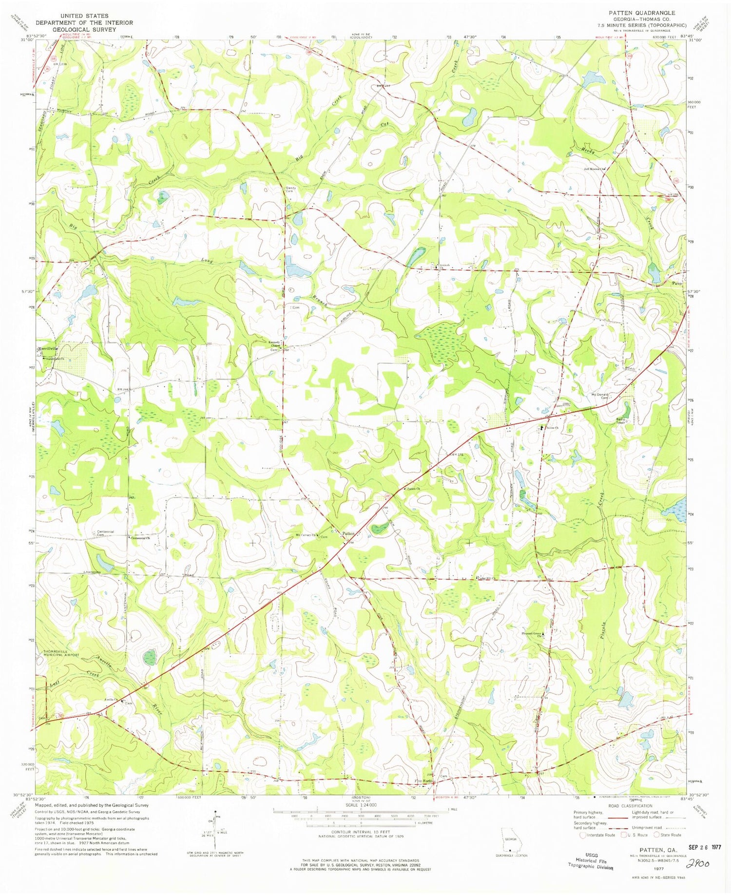 Classic USGS Patten Georgia 7.5'x7.5' Topo Map Image