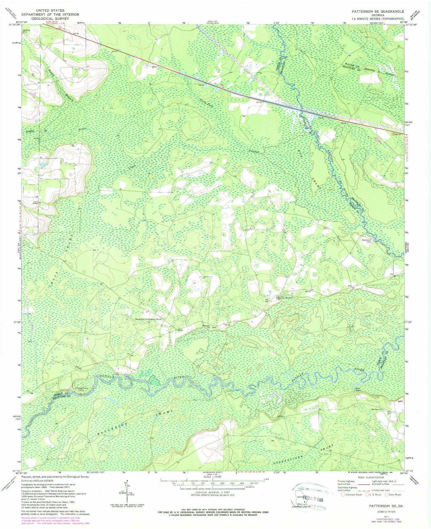 Classic USGS Patterson SE Georgia 7.5'x7.5' Topo Map Image