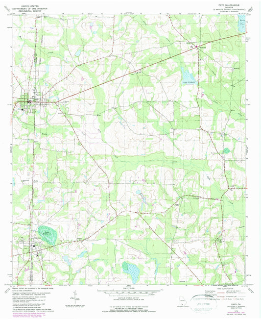 Classic USGS Pavo Georgia 7.5'x7.5' Topo Map Image