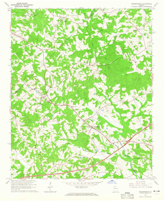 Classic USGS Pendergrass Georgia 7.5'x7.5' Topo Map Image