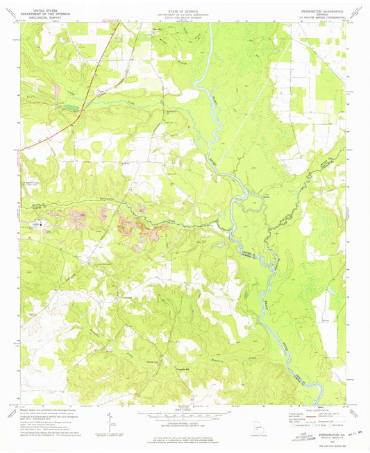 Classic USGS Pennington Georgia 7.5'x7.5' Topo Map Image