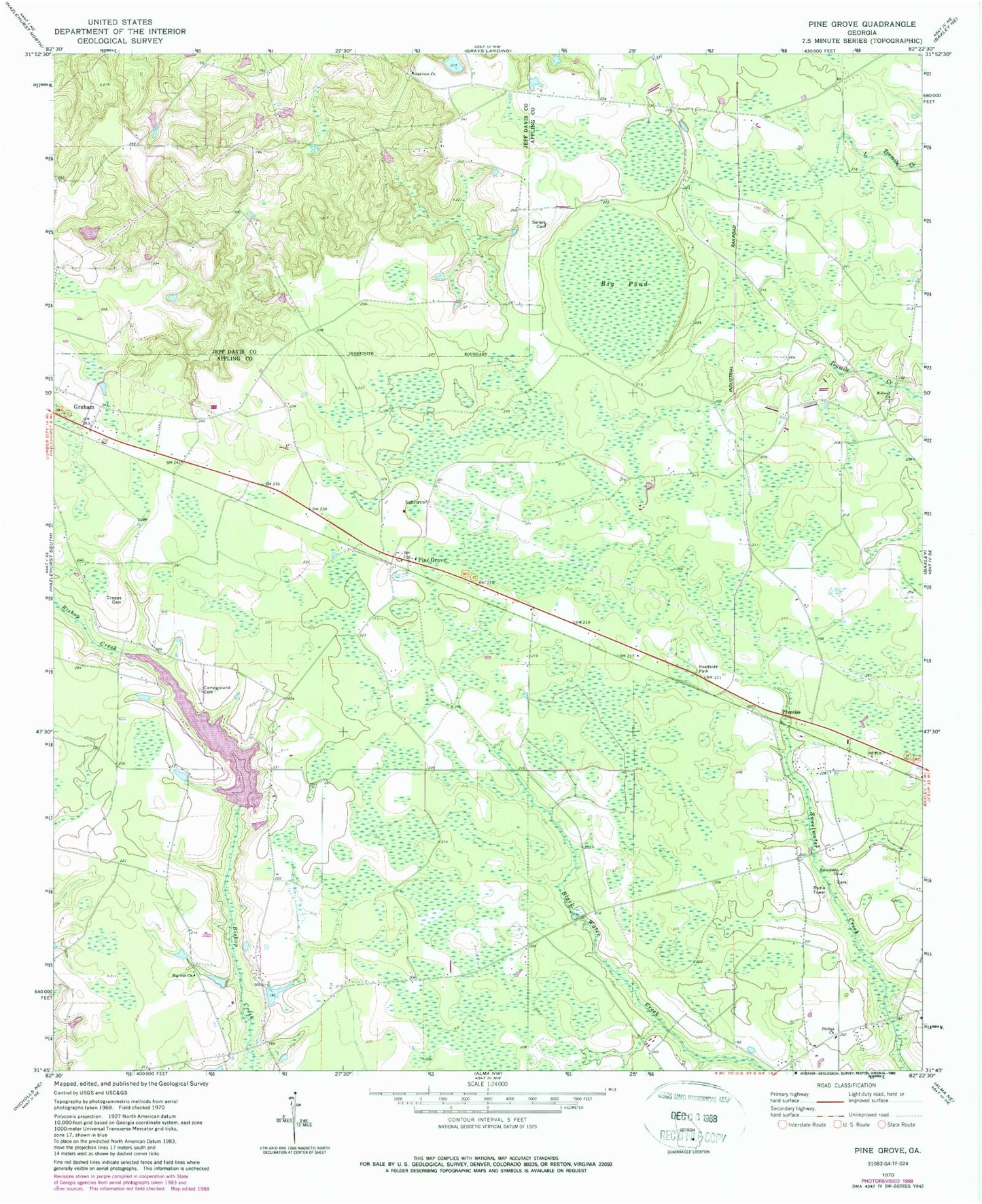 Classic USGS Pine Grove Georgia 7.5'x7.5' Topo Map Image