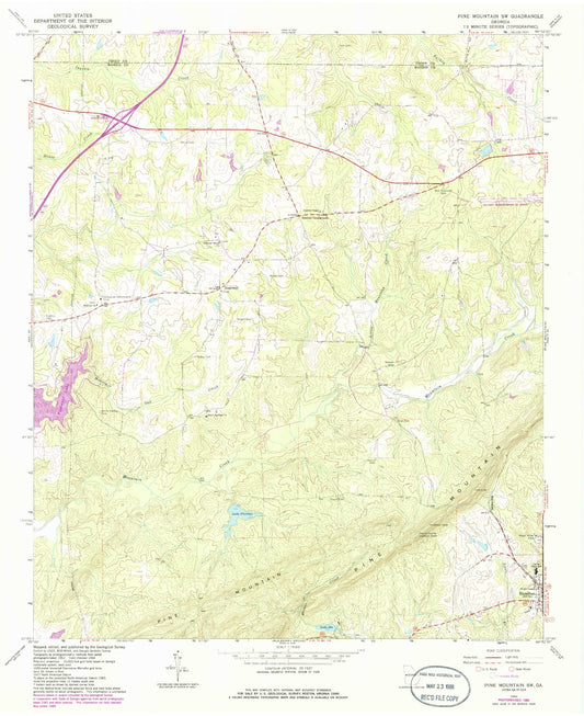 Classic USGS Pine Mountain SW Georgia 7.5'x7.5' Topo Map Image