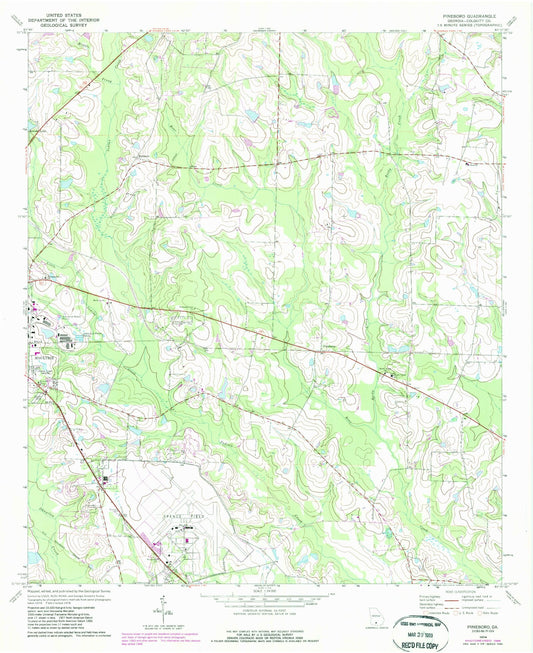 Classic USGS Pineboro Georgia 7.5'x7.5' Topo Map Image
