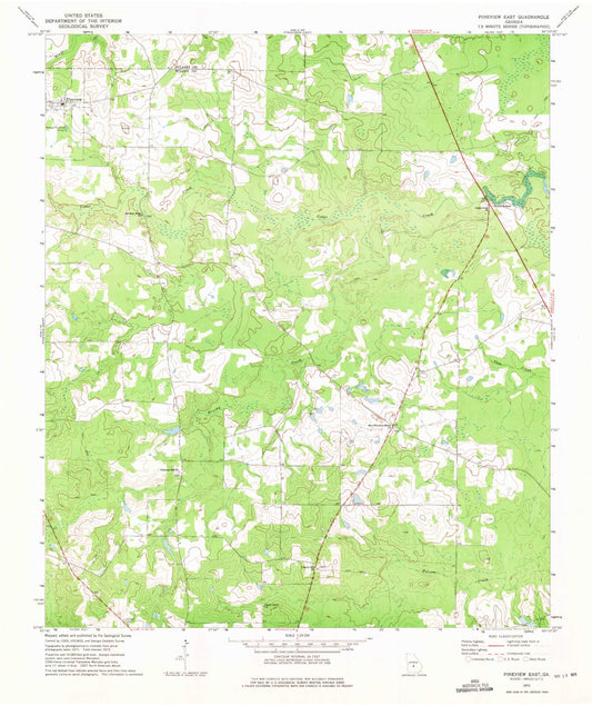 Classic USGS Pineview East Georgia 7.5'x7.5' Topo Map Image